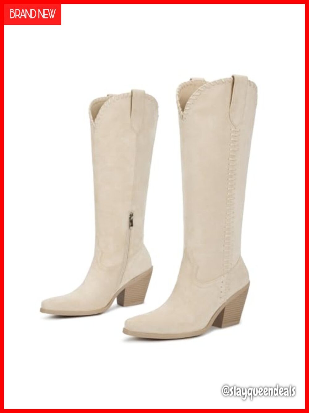 Womens Faux Suede Knee High Western Cowboy Boots Square Toe Block Heel